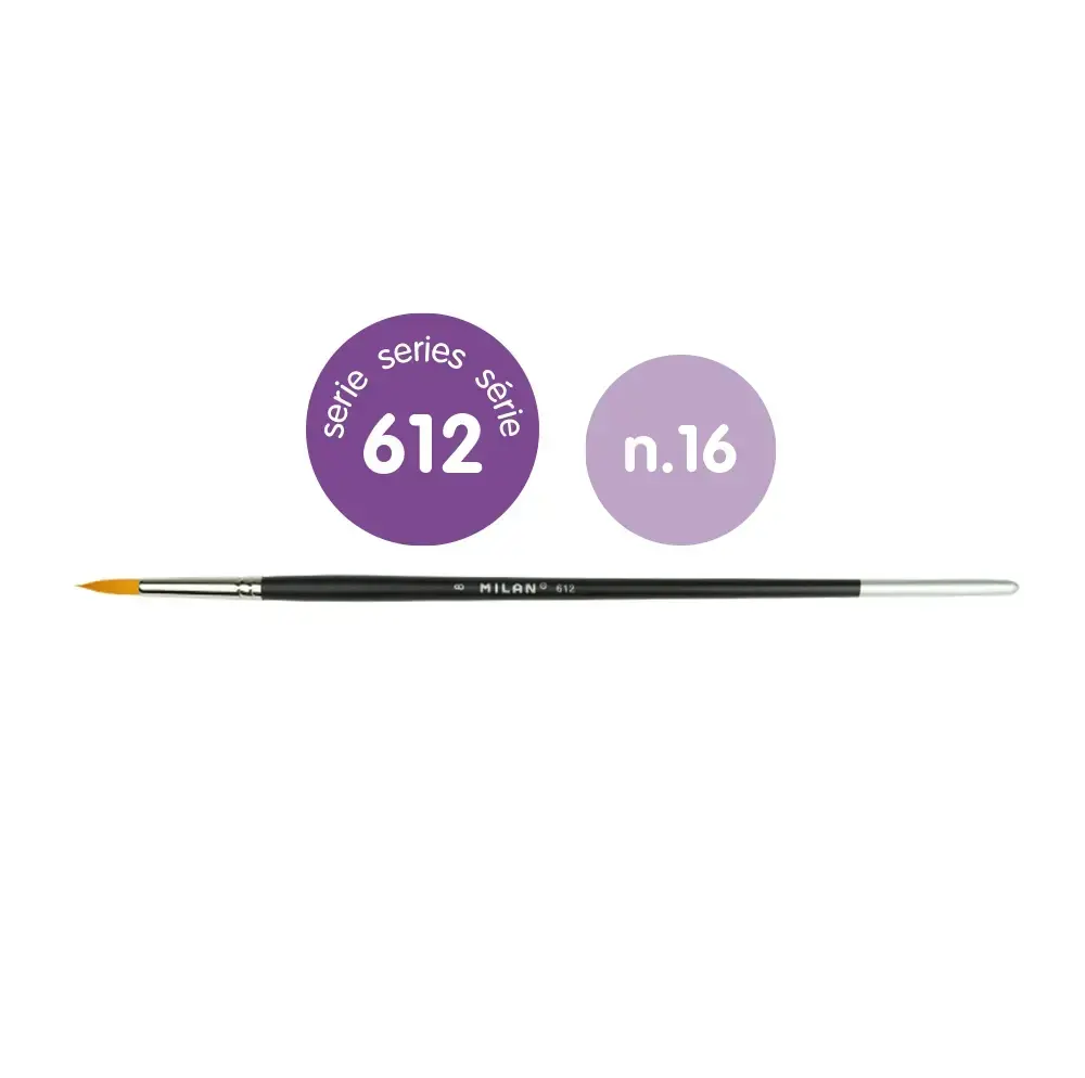 612 Serisi Yuvarlak Premium Sentetik Kıl Fırça Uzun Saplı 16 Numara - 3 Adet