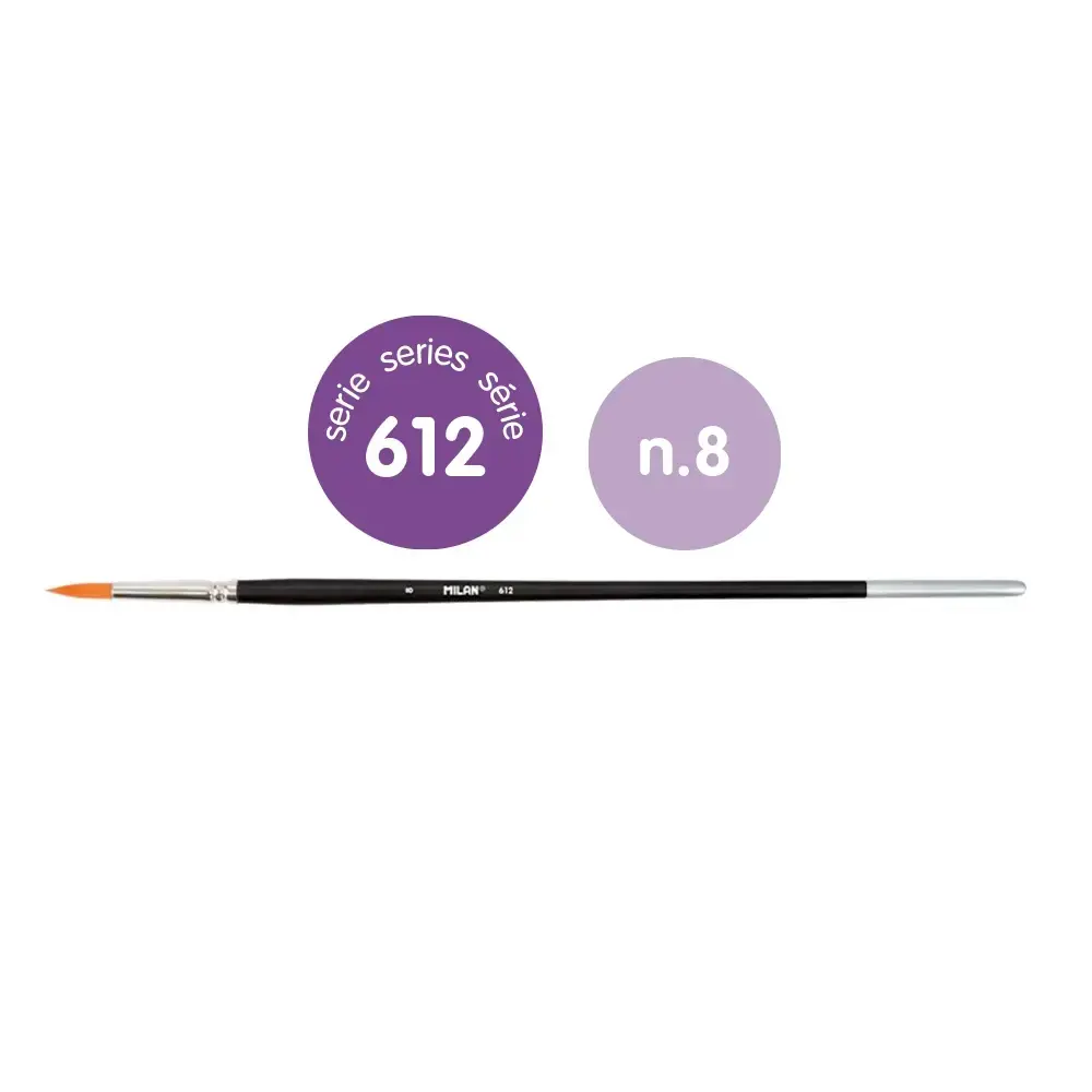 612 Serisi Yuvarlak Premium Sentetik Kıl Fırça Uzun Saplı 8 Numara - 6 Adet