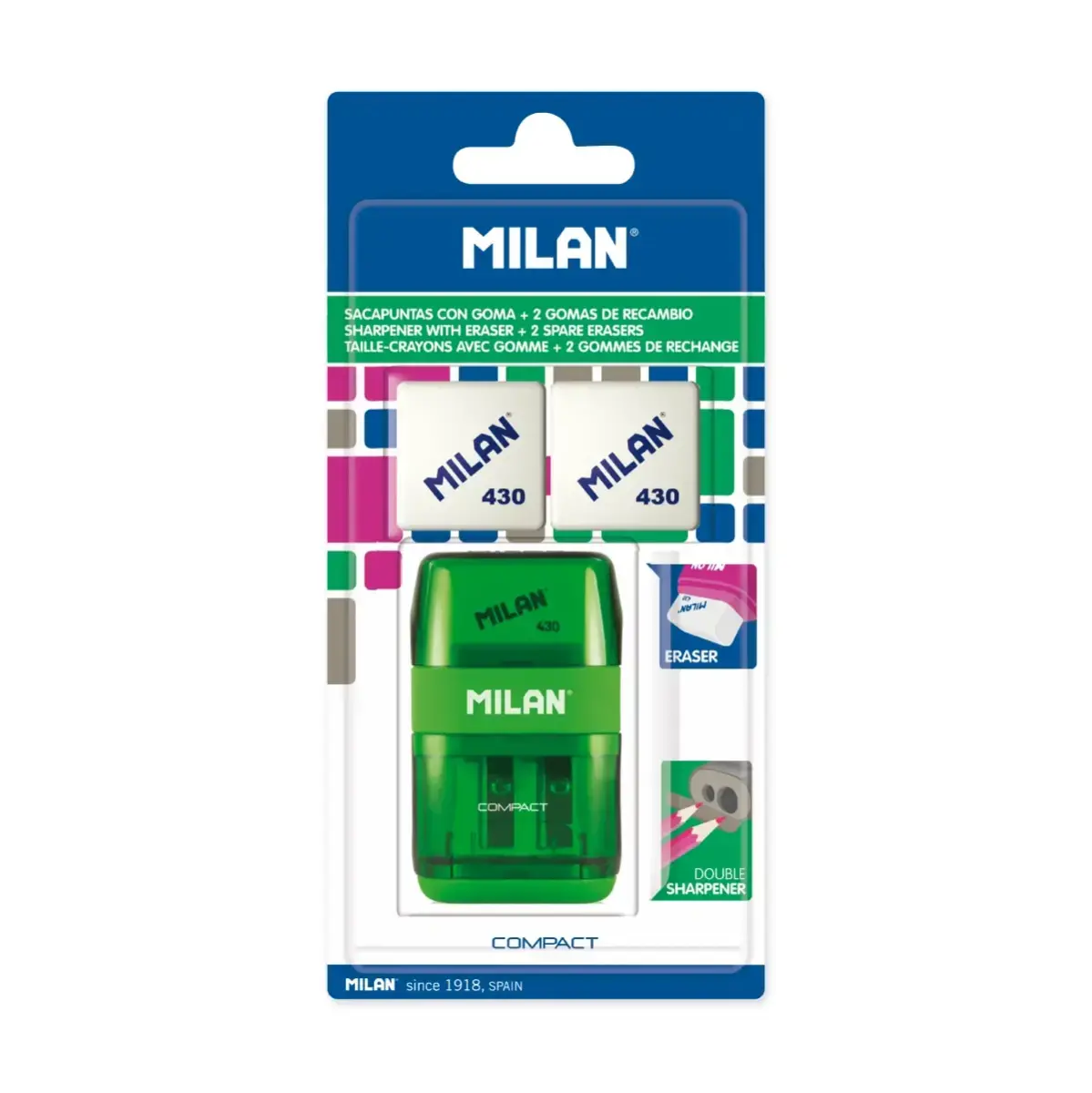 blister silgi ve kalem kalemtıraş COMPACT + 2 yedek silgi