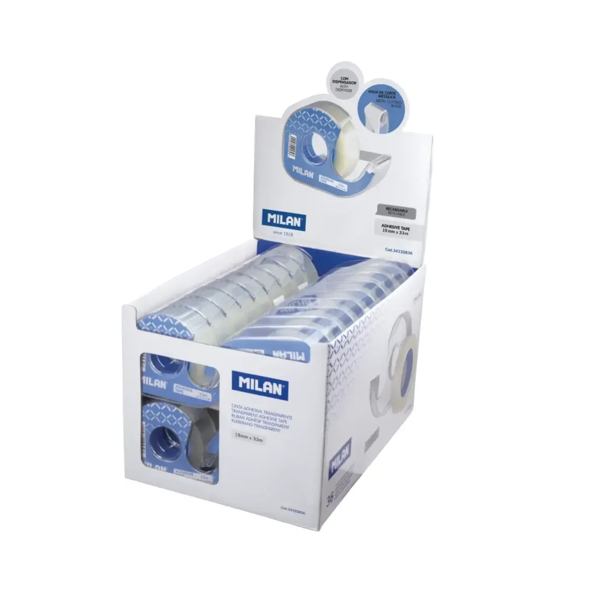 Teşhir Kutusu 36 Parlak Şeffaf Yapışkanlı Bant Dispenseri 19 mm x 33 m