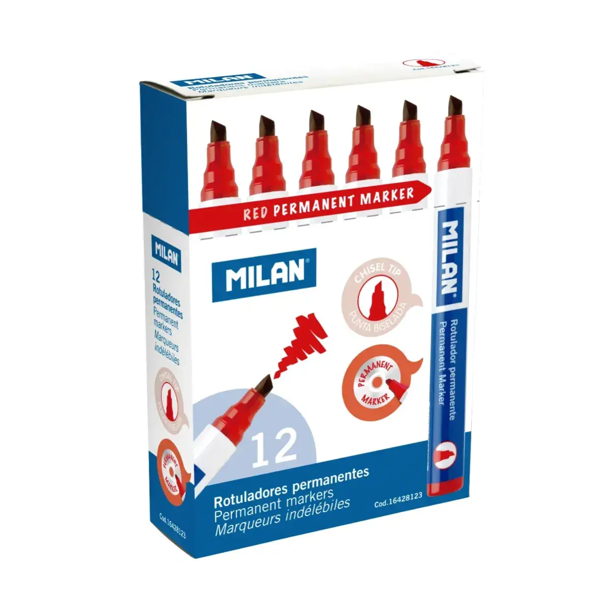 Kutu 12 kırmızı permanent markörü ve chisel tip (1 - 4 mm)