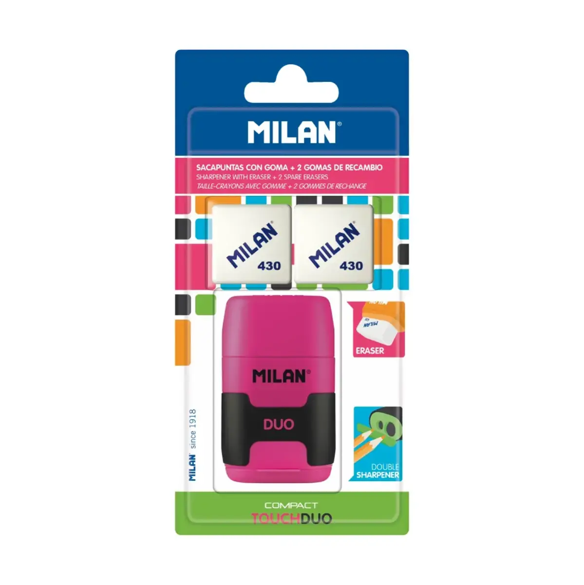 blister silgi ve kalem kalemtıraş COMPACT Touch Duo + 2 yedek silgi