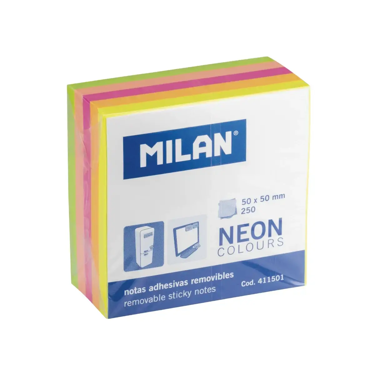 Blok 250 Fluo renkli mini yapışkanlı notlar 50 x 50 mm