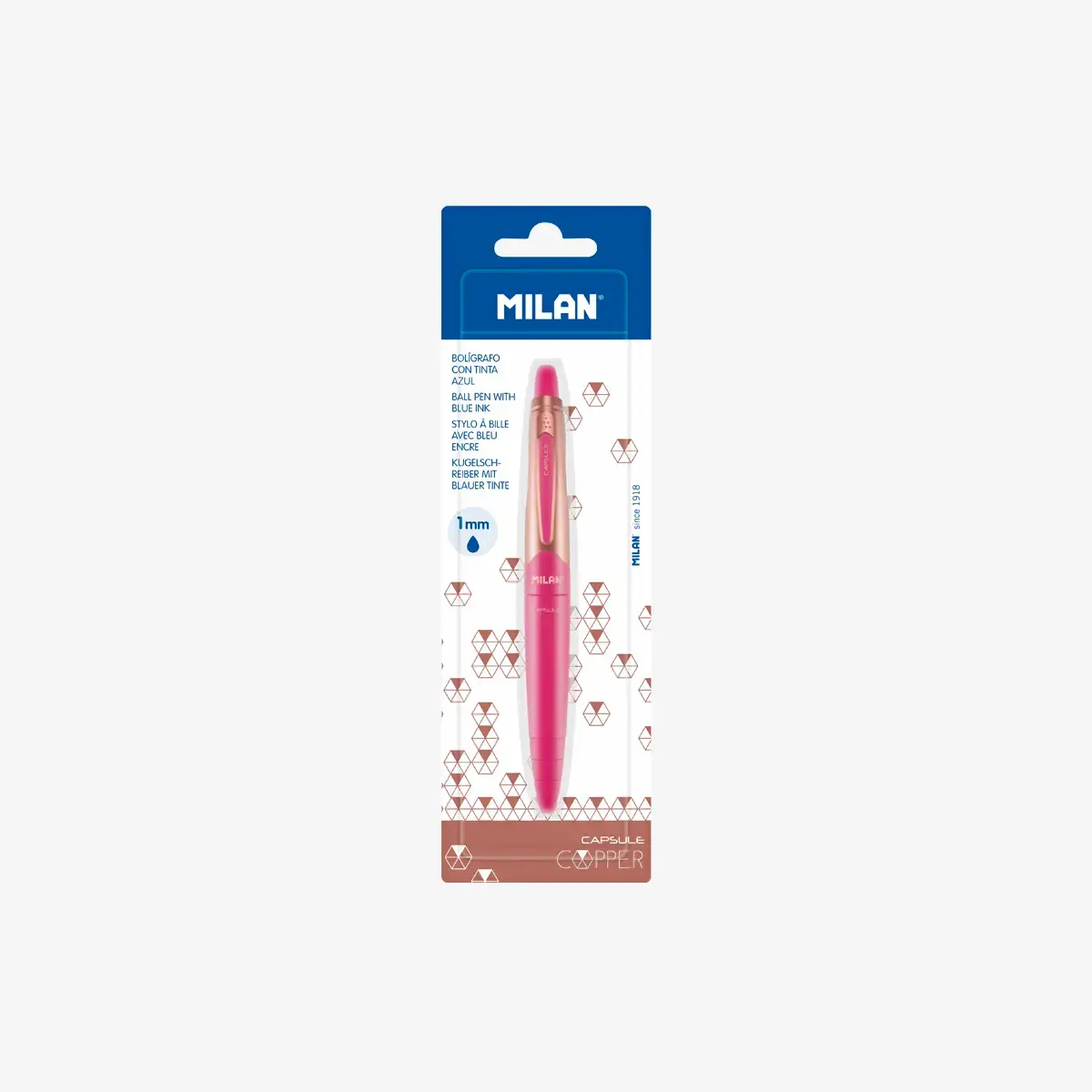 blister pembe CAPSULE Copper tükenmez kalem, mavi mürekkepli