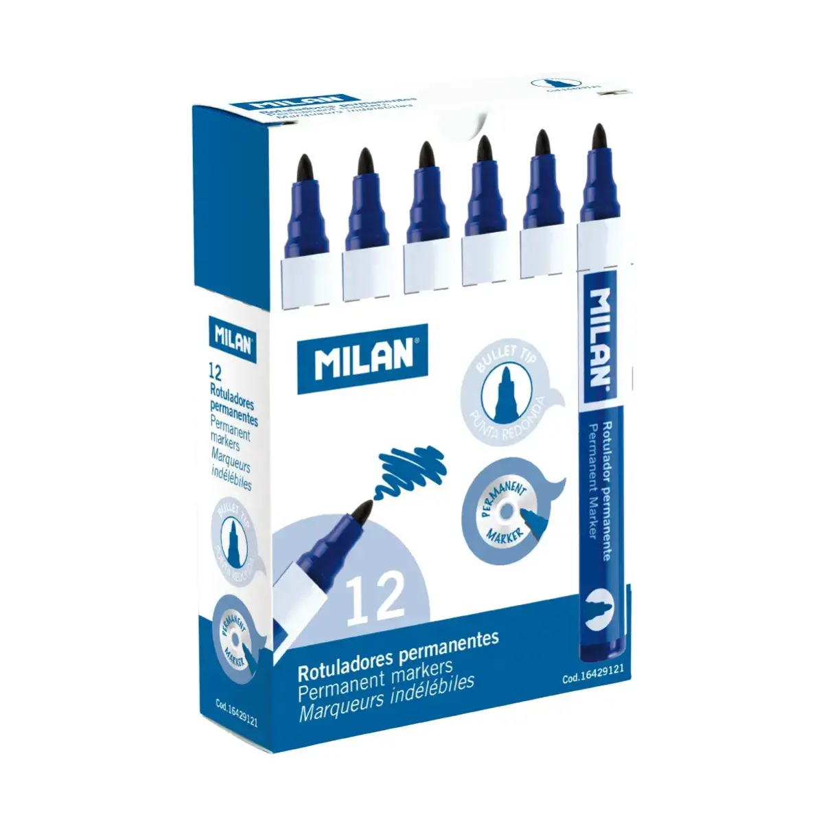 Kutu 12 mavi permanent markörü ve yuvarlak tip (Ø 4 mm)