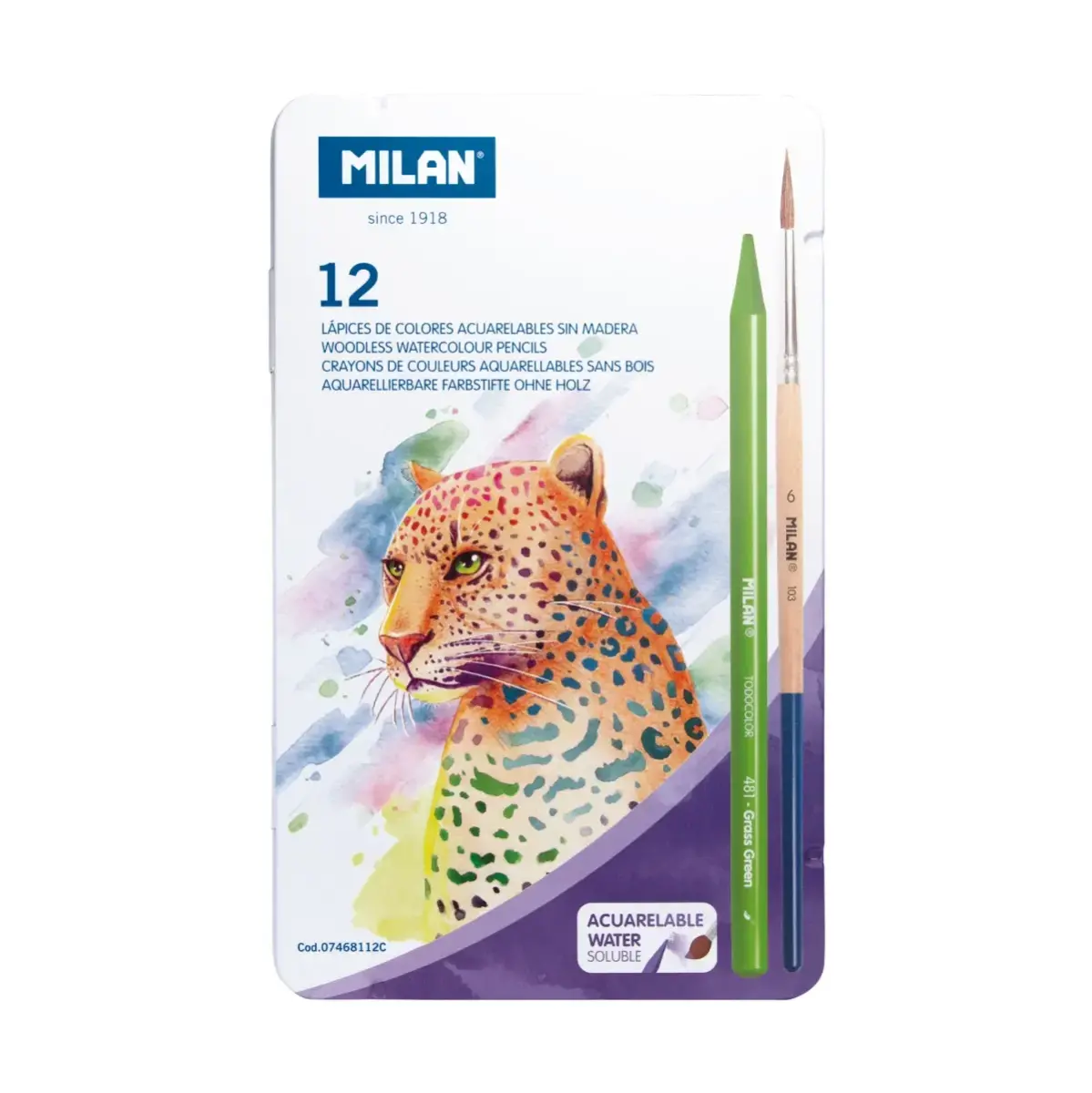 Metal kutu 12 Todocolor woodless watersoluble renkli kalem + fırça