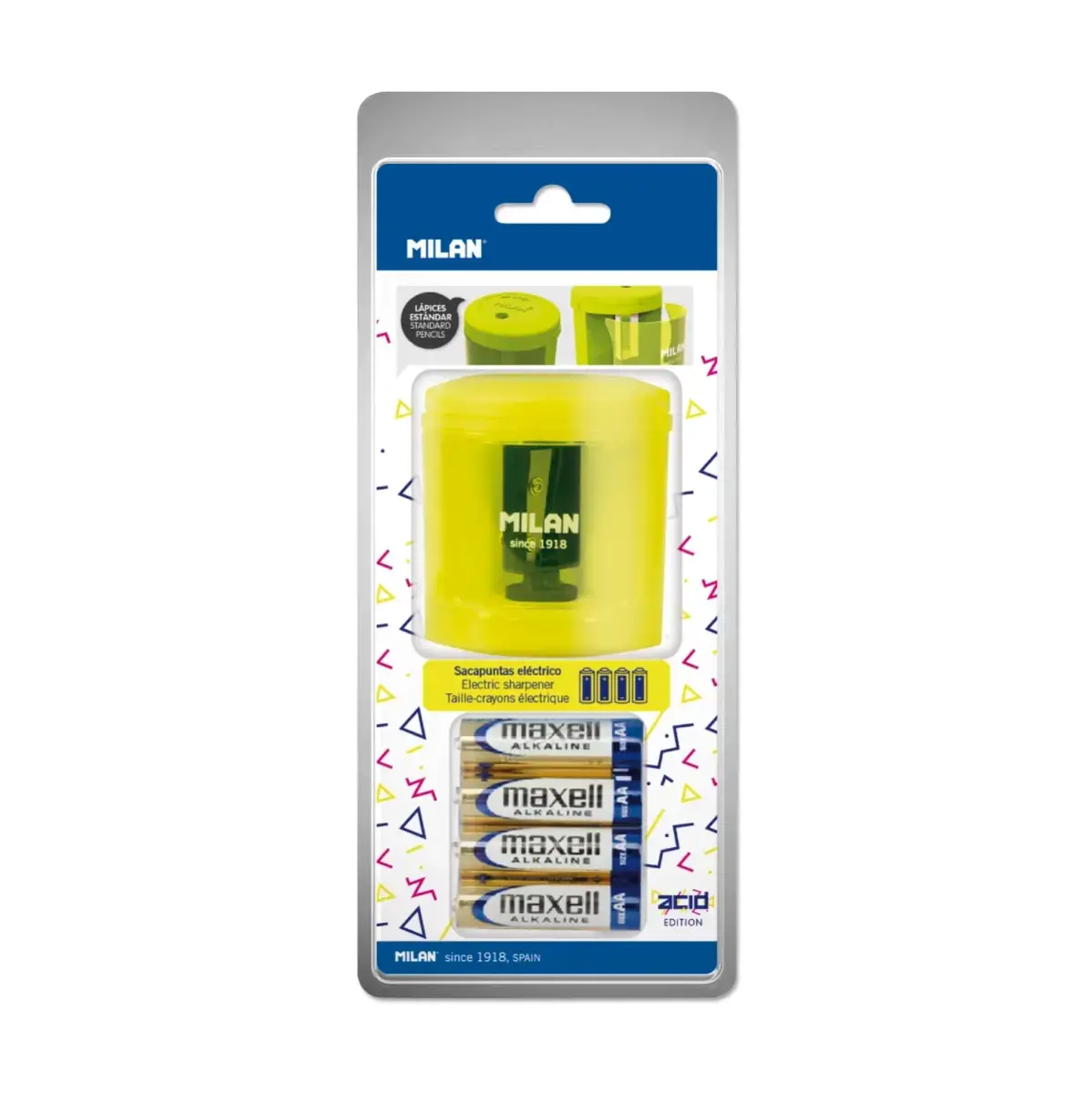 blister POWER-SHARP elektrikli kalem kalemtıraş (batteries included)sarı, Acid serisi