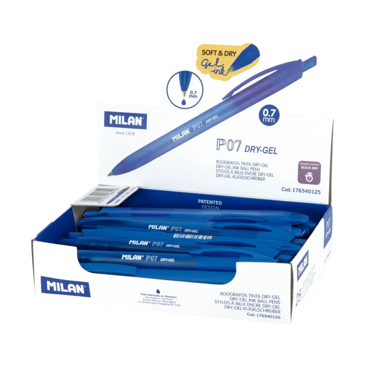 Teşhir kutusu 25 P07 Dry-Gel tükenmez kalem, mavi mürekkepli