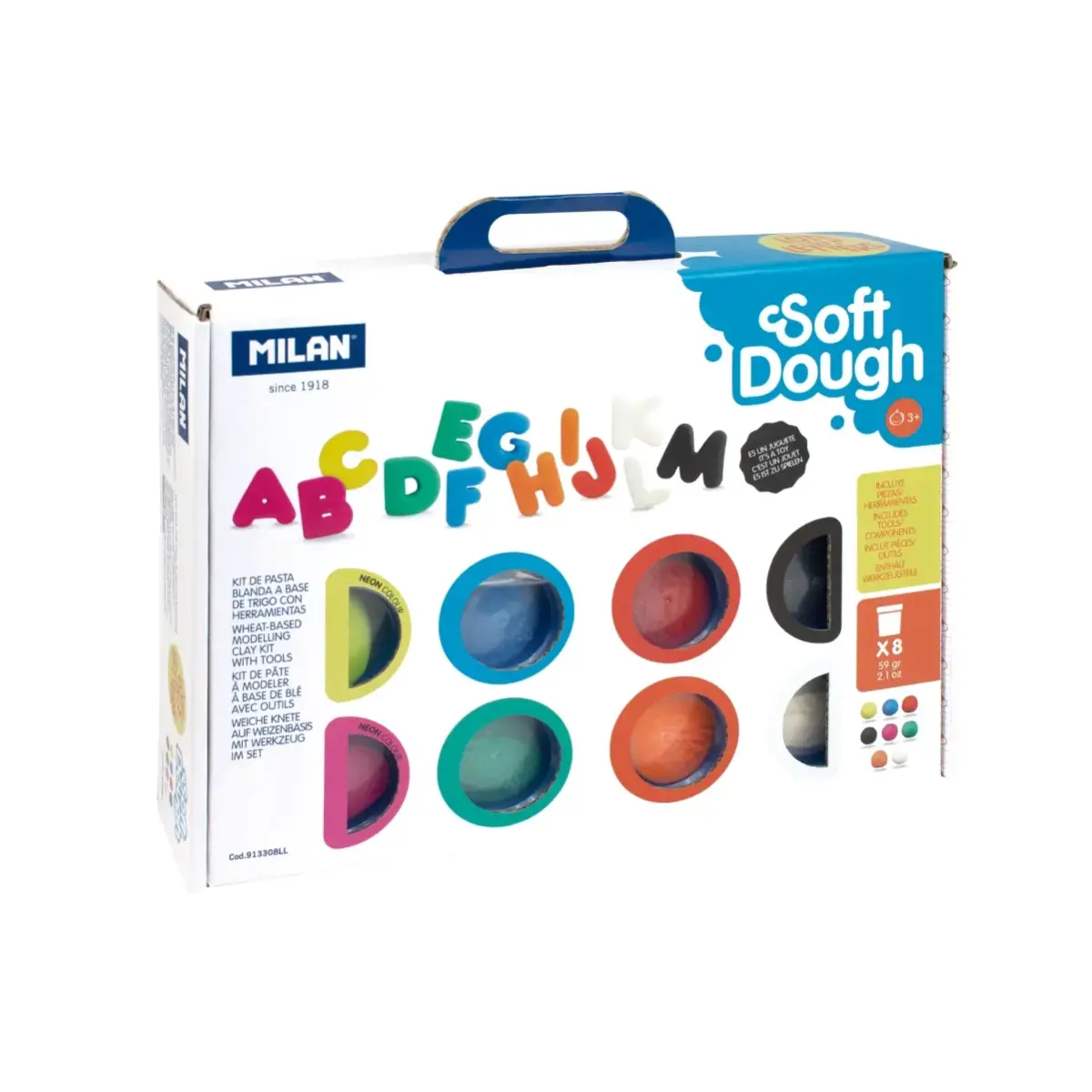 Set 8 kavanoz 59 g yumuşak hamur ve aletler "Lots letters"