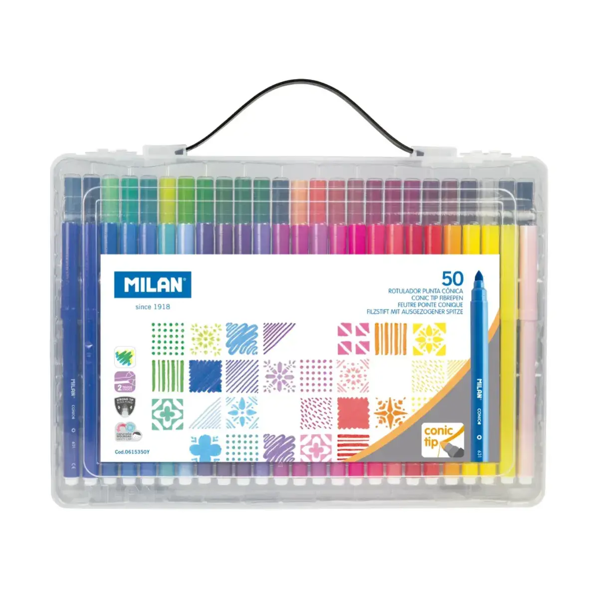 Şeffaf Çanta 50 Konik Uçlu Fiber Kalem (geometrik desenli)