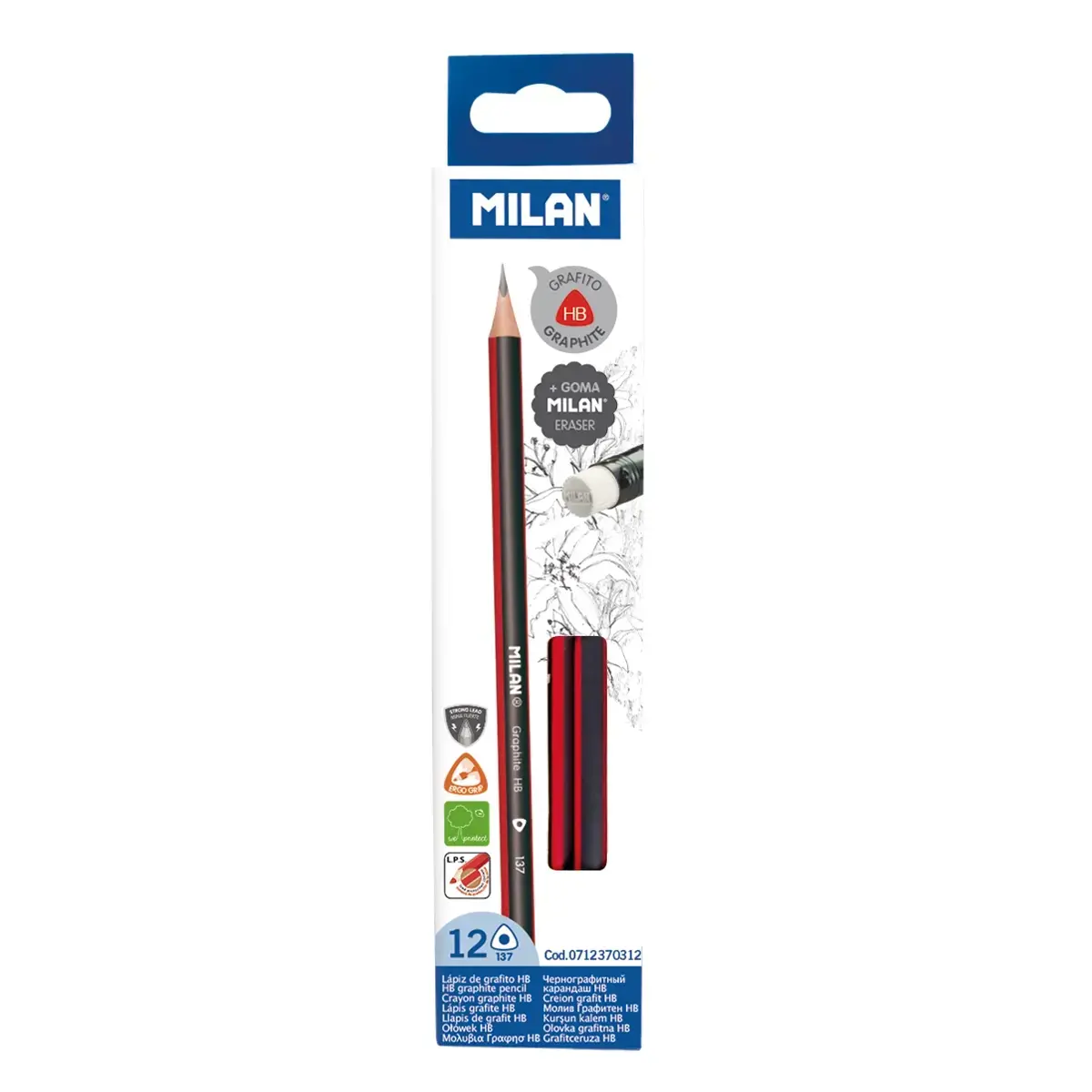 Kutu 12 HB üçgen grafit kalem ve silgi