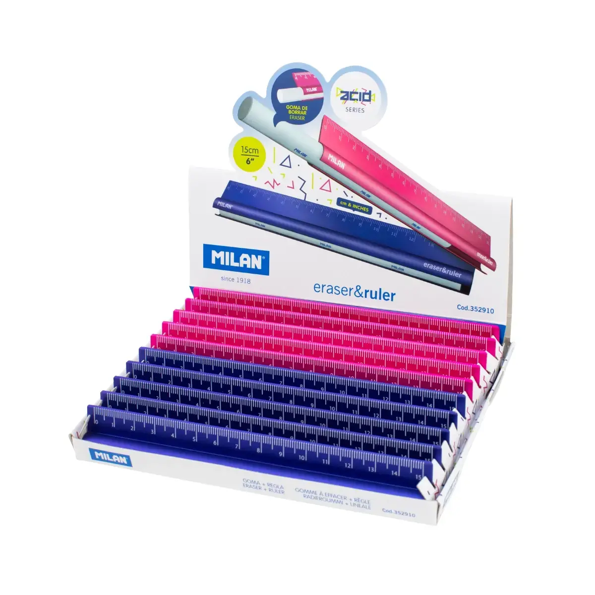 Teşhir kutusu 10 metalik silgi&cetvel 15 cm Acid serisi