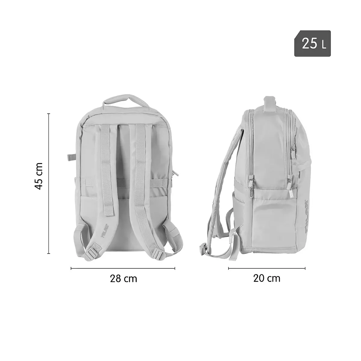Backpack 5 zipped compartments (25L) Shadow collection grey