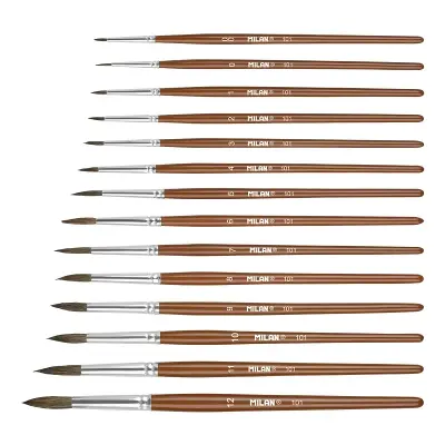 Pack De 6 Pinceles Escolares Milan Serie 101 Nº 11 – Mangos Cortos De Madera Y Cerda Mixta Natural-Sintética Para Acuarela Y Témpera