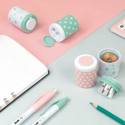 Osmer Double hole pencil sharpener in assorted colours with screw-on lid