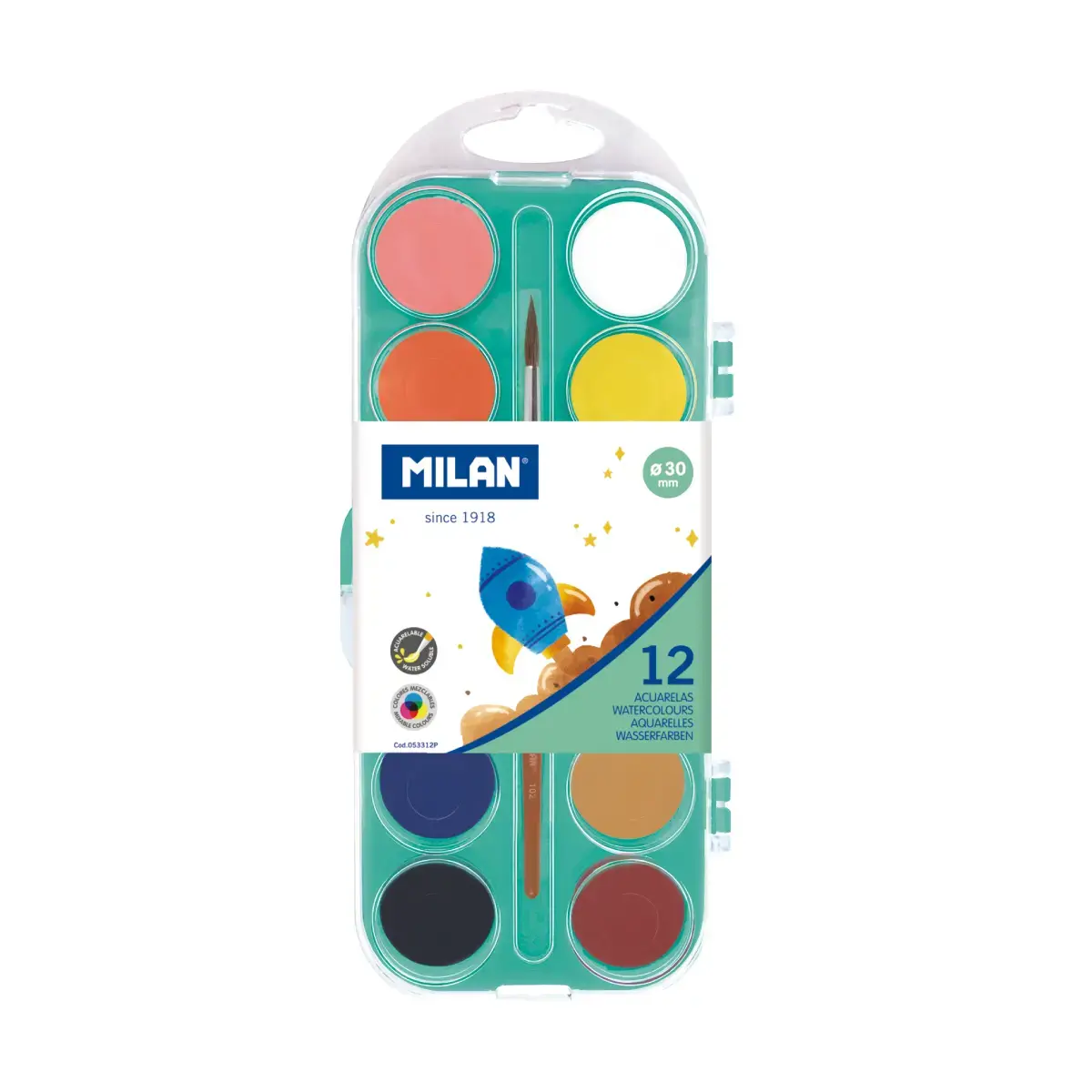 Set 12 opaque suluboya tablets Ø 30 mm ve fırça
