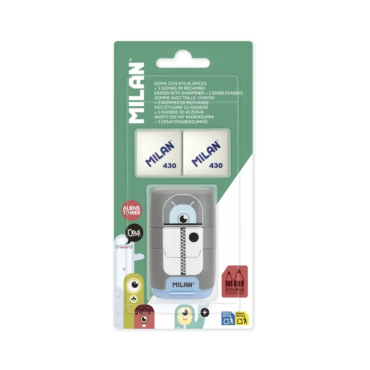 blister silgi ve kalem kalemtıraş COMPACT Aliens + 2 yedek silgi