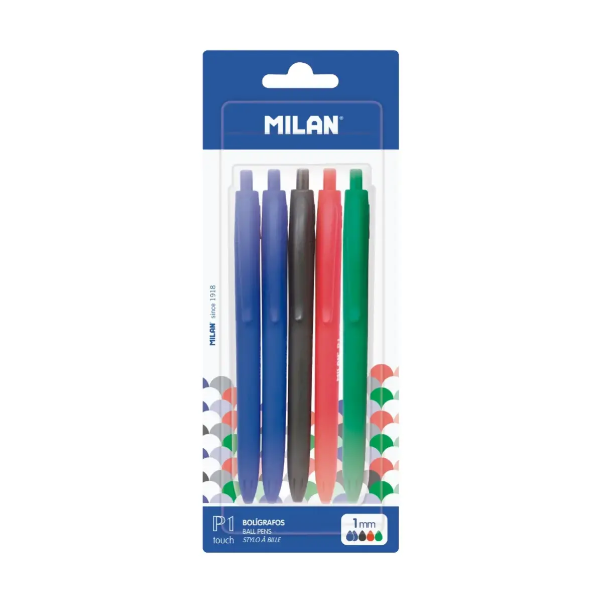 blister 5 karışık renkli P1 touch tükenmez kalem ( 2 mavi, 1 siyah, 1 kırmızı ve 1 yeşil)