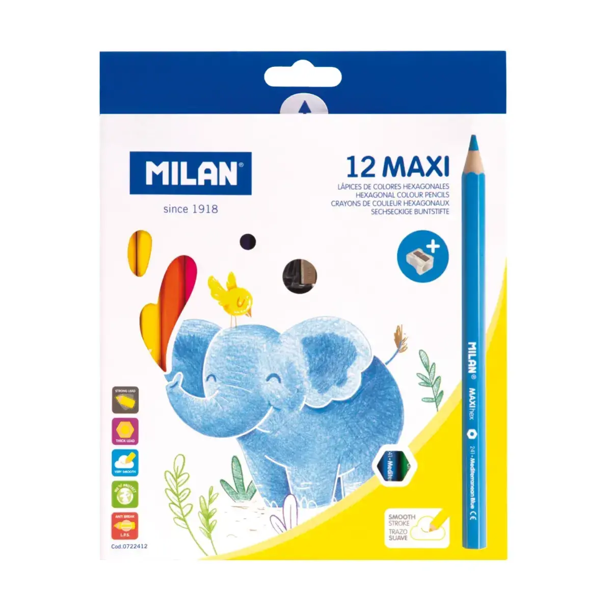 Kutu 12 MAXI altıgen renkli kalem + kalemtıraş