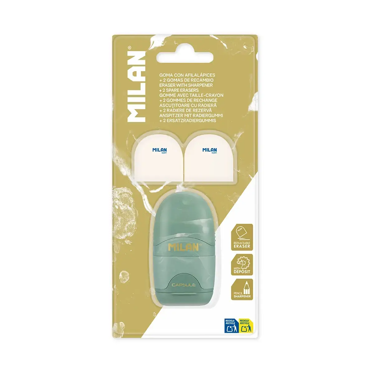 blister silgi ve kalem kalemtıraş CAPSULE Lava + 2 yedek silgi, yeşil