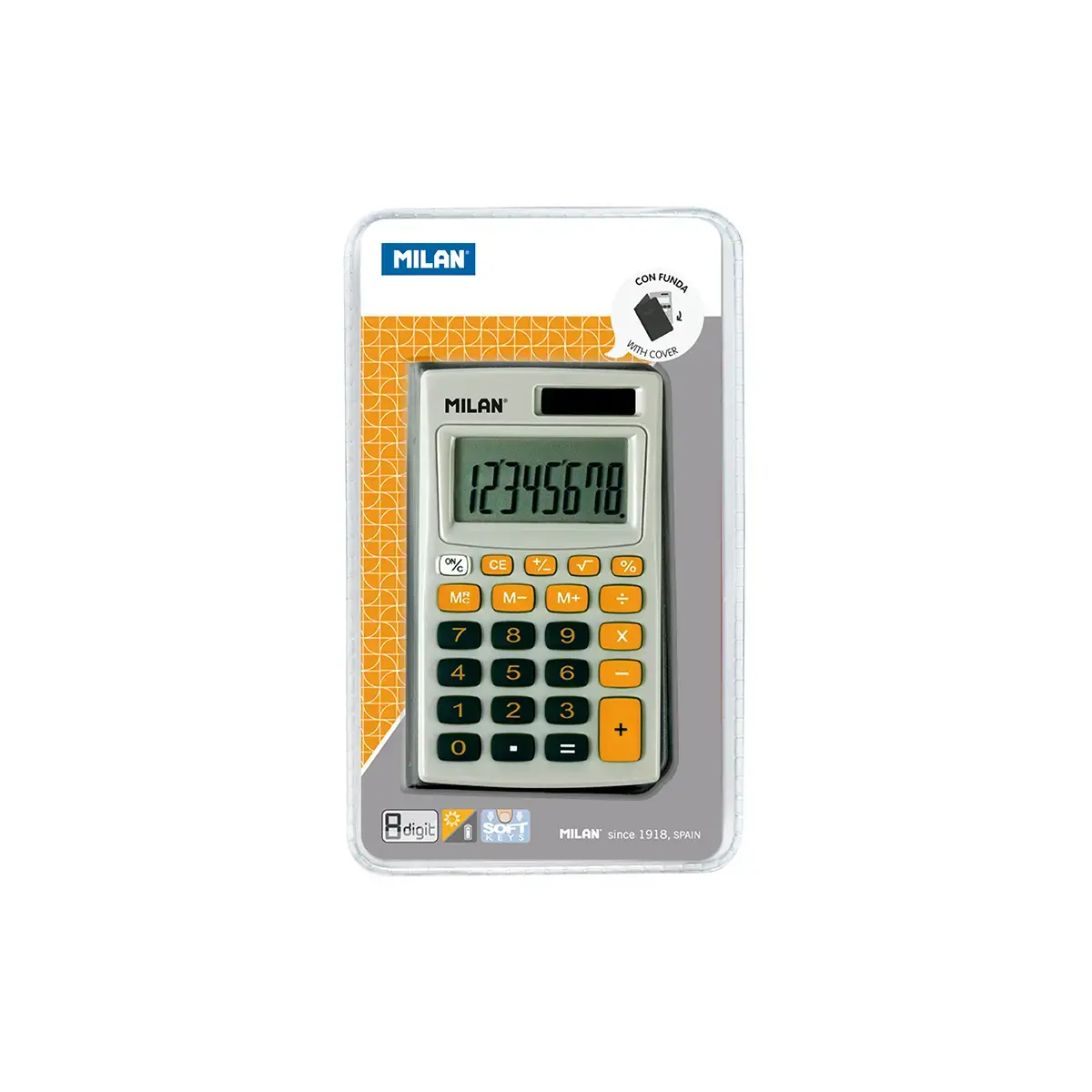 blister turuncu ve gri 8-digit hesap makinesi, ve cover