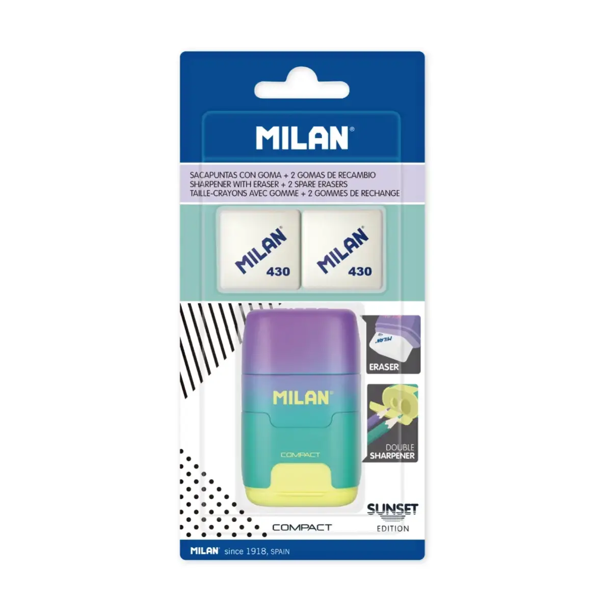 blister silgi ve kalem kalemtıraş COMPACT Sunset turkuaz + 2 yedek silgi