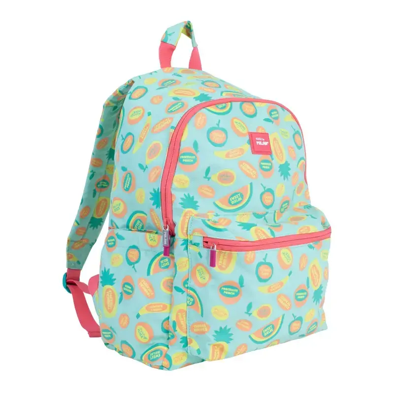 2 fermuarlı classic okul sırt çantası (22 l) Frutikis özel serisi, yeşil ve turuncu