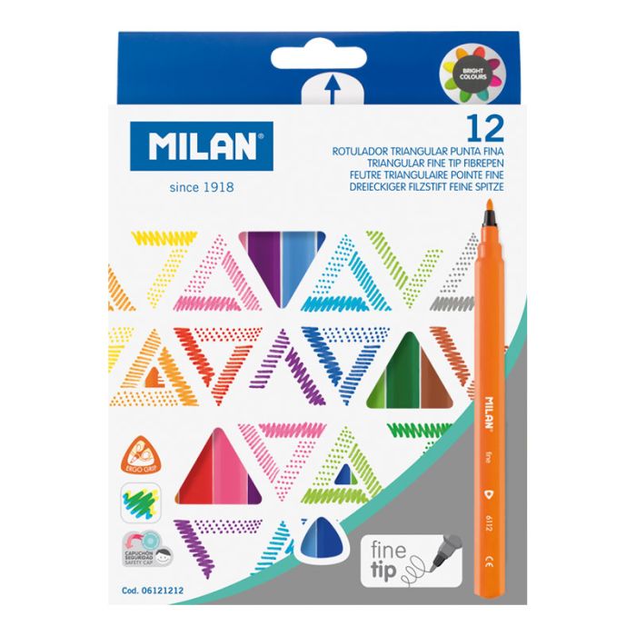 Caja 12 rotuladores triangulares punta fina • MILAN