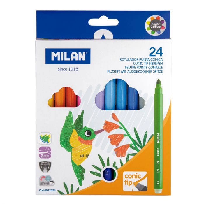 ROTULADOR MILAN DOBLE PUNTA PINCEL+FINA 24 COLORES