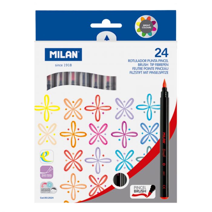 ROTULADOR MILAN DOBLE PUNTA PINCEL+FINA 24 COLORES