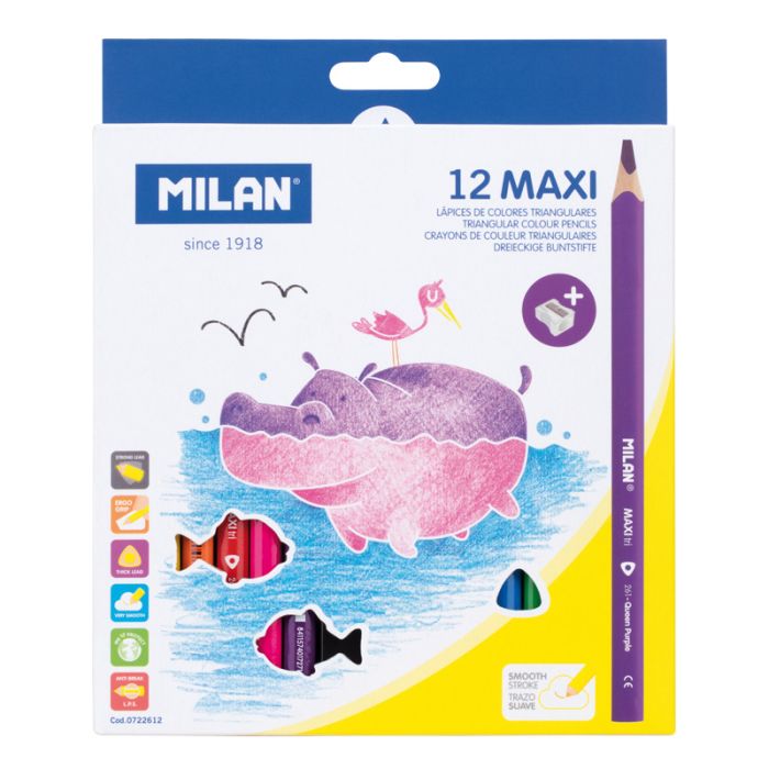 Crayons à grosse mine - 12 couleurs - Creall-Maxi - AUSA