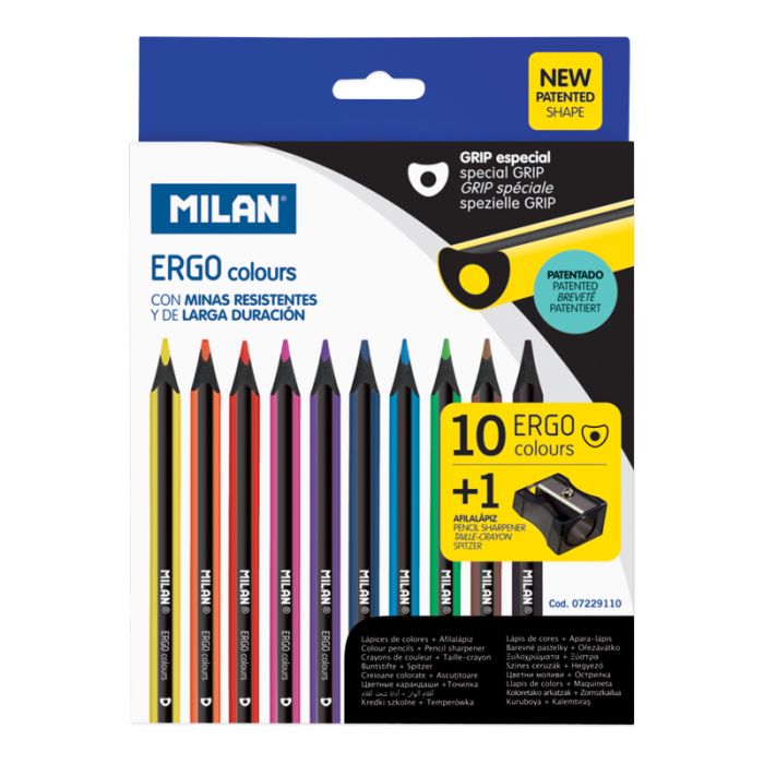 Artes literarias Él mismo su Caja 10 lápices de colores ERGO + afilalápices • MILAN