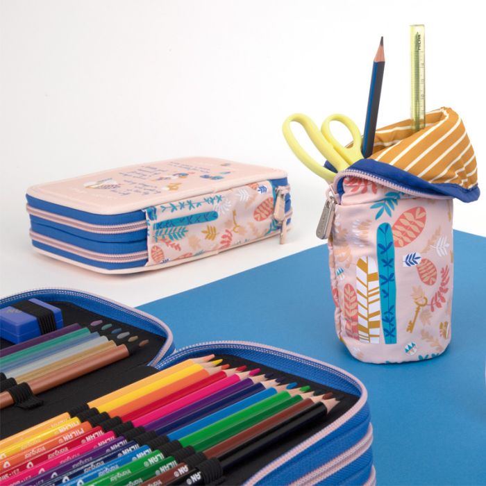 Filled triple decker pencil case Story Time, pink • MILAN