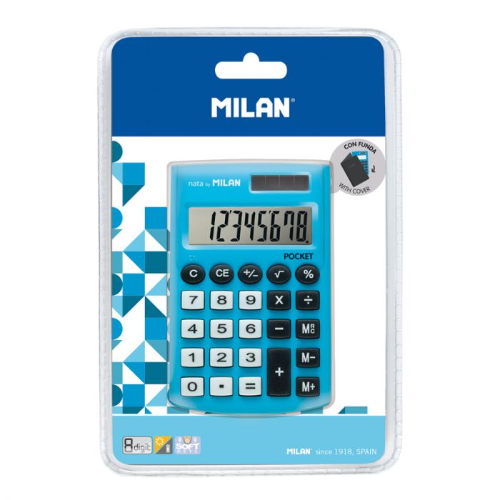 Bl ster calculadora Pocket azul 8 d gitos con funda MILAN
