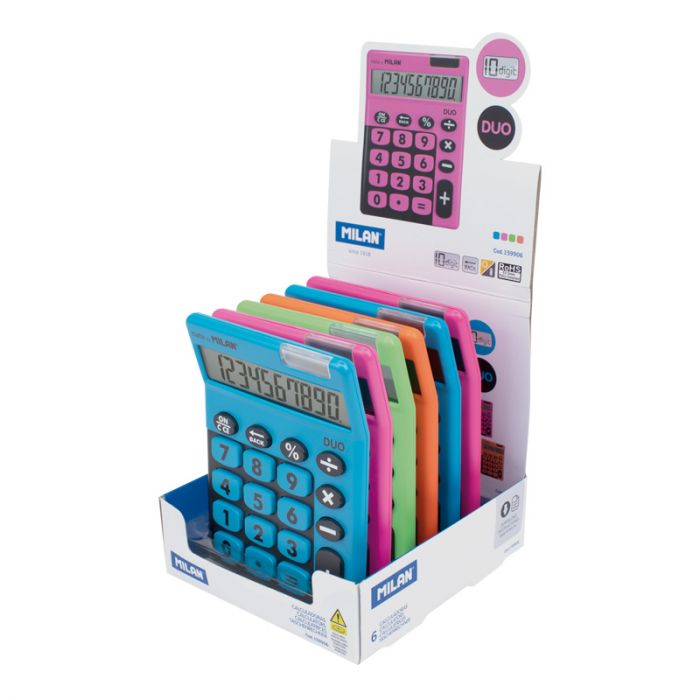 Nido Desmantelar disfraz Caja expositora 6 calculadoras sobremesa 10 dígitos Duo, colores surtidos • MILAN Nido Desmantelar disfraz Caja expositora 6 calculadoras sobremesa 10 dígitos Duo, colores surtidos • MILAN
