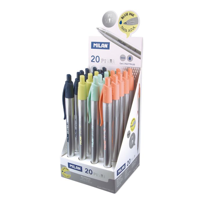 Blister 1 stylo encre bleue + 1 porte-mine 0,5 mm CAPSULE Silver bleu •  MILAN