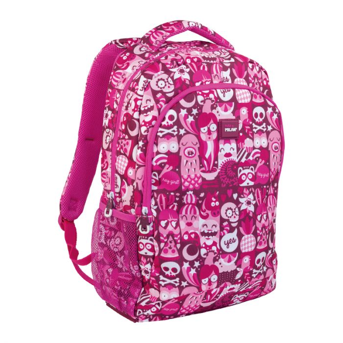 Mochila escolar 2 cremalleras Hey rosa (21 l) • MILAN