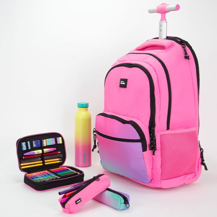 6 zip wheeled backpack 25 L Sunset series pink MILAN