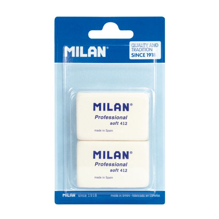 Blister pack 2 Professional Soft 412 white erasers • MILAN