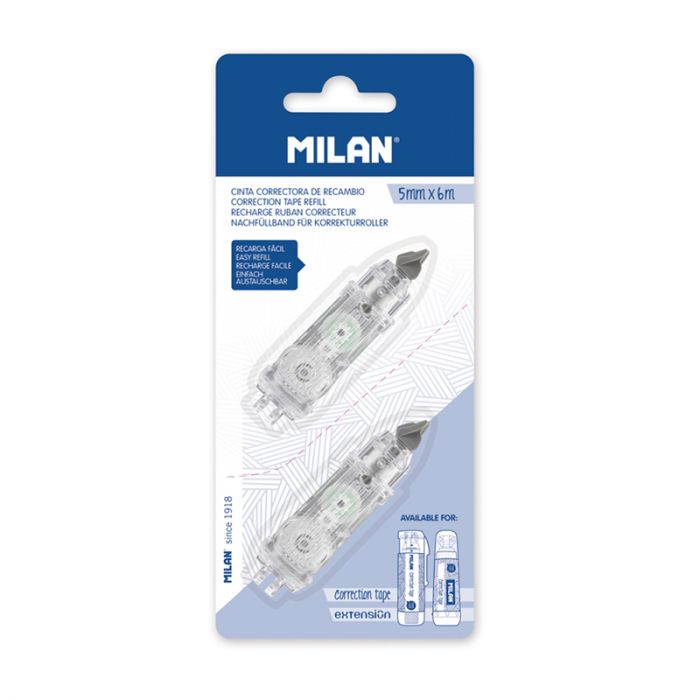 Blister pack 2 correction tape refills 5 mm x 6 m (Cylindrical & Extension)  • MILAN