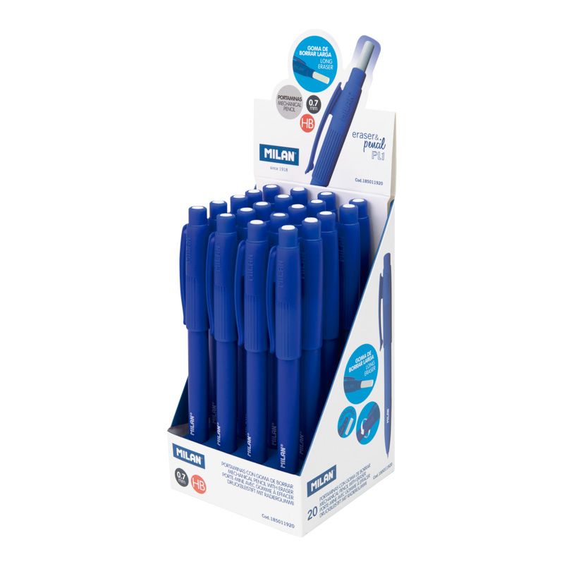 Display box 20 PL1 mechanical pencils 0.7 mm HB, blue • MILAN