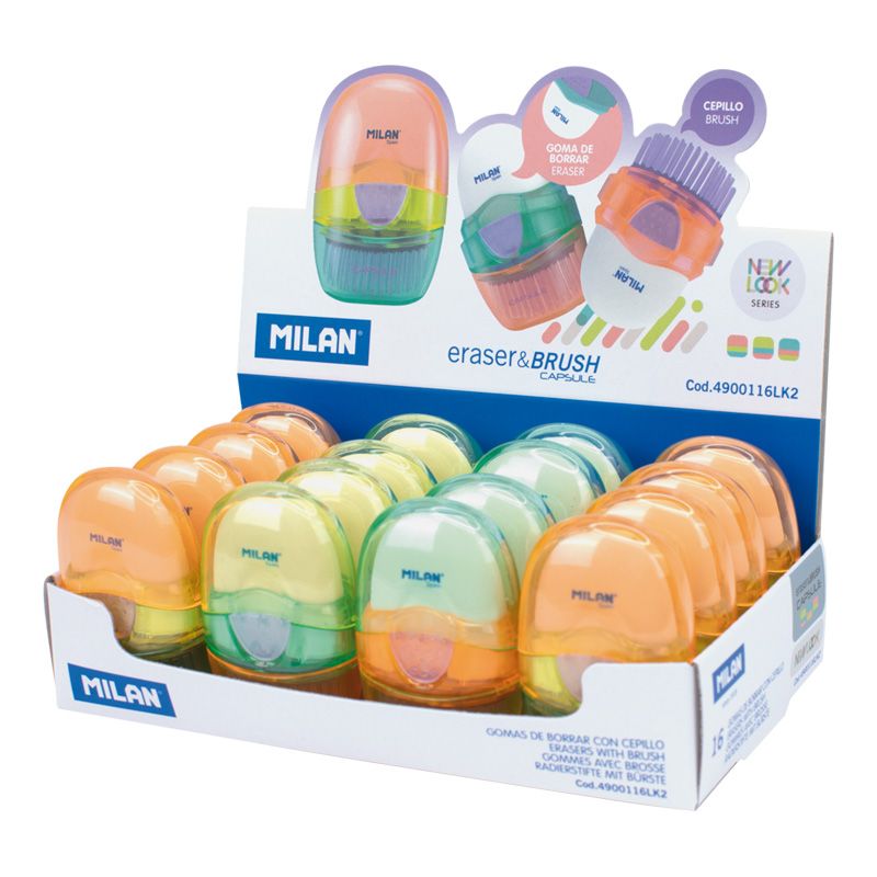Display box 16 CAPSULE eraser with brush New Look series MILAN