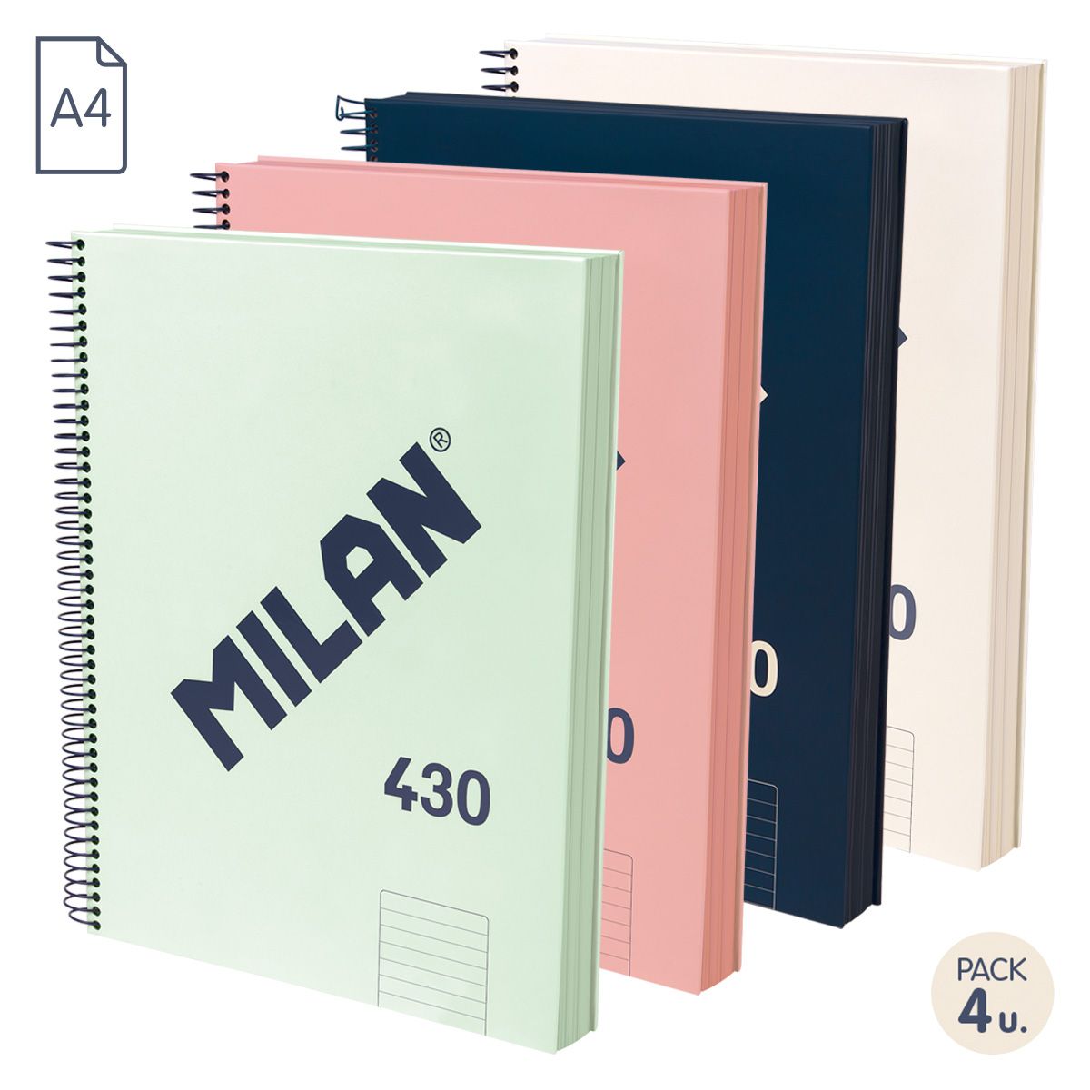 Pack of 4 A4 spiral notebook with hard cover, lined paper (7